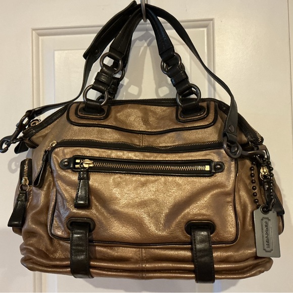 Coach Handbags - COACH Bronze Metallic Chocolate Brown Leather Shoulder Bag w Strap & Hangtag